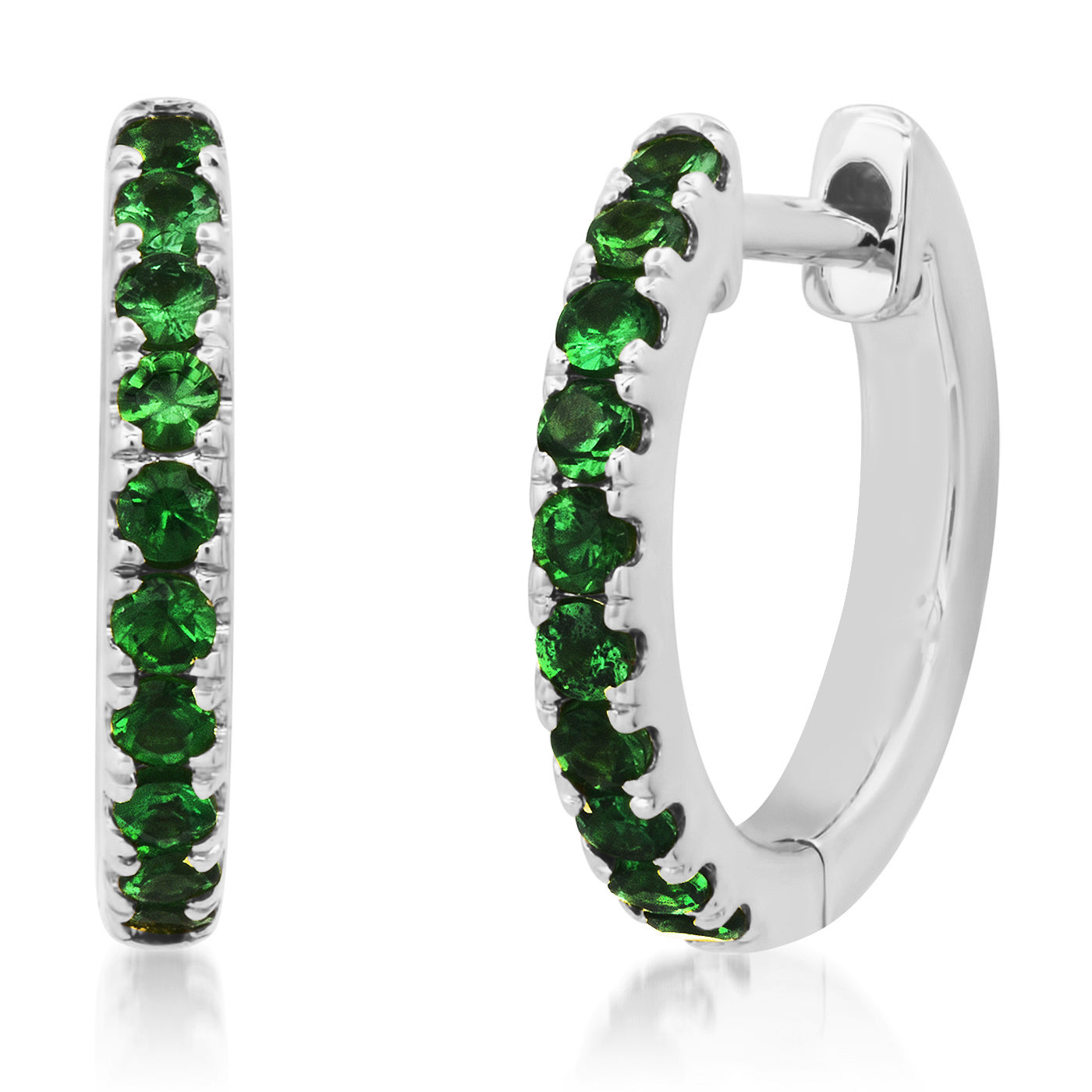 14K White Gold Standard Tsavorite Huggies